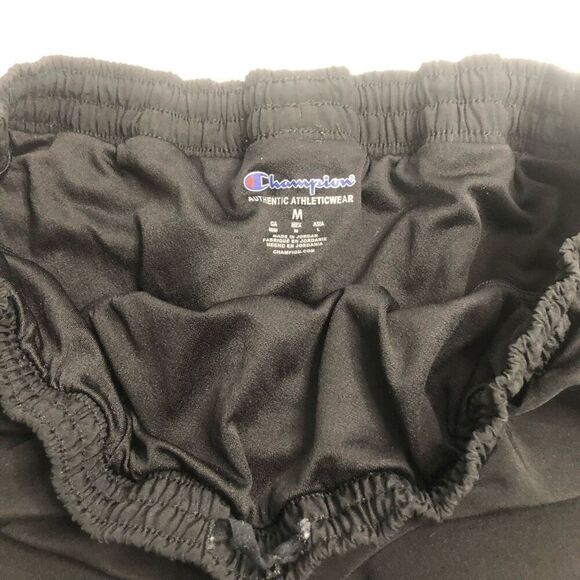 champion running shorts size medium black white stripes back zip pocket - Picture 3 of 11